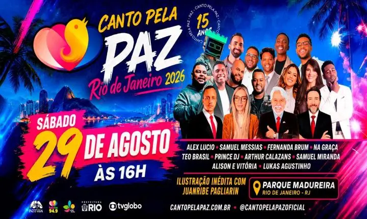 Rio de Janeiro recebe a 3ª edição do Canto Pela Paz com grandes nomes da música gospel e ação de doação de sangue